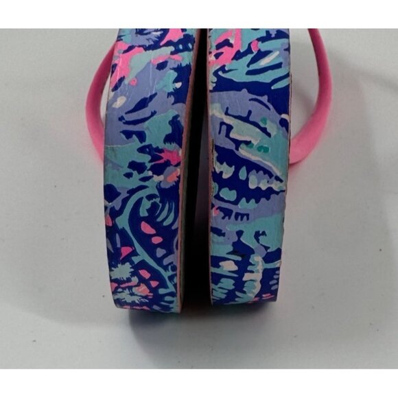 Lilly Pulitzer Oyster Bay You've Been Spotted Flip Flops With Pink Straps & Blue - Picture 7 of 9